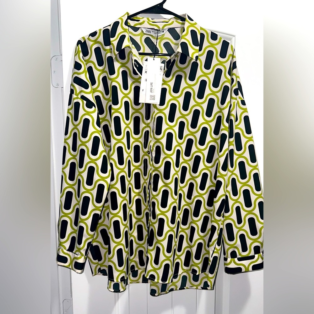 NWT ZARA MULTICOLORED GEOMETRIC PRINT SHIRT
